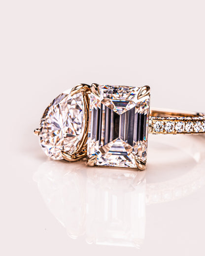 2.25 CT Emerald & Pear Toi Et Moi Lab Grown Diamond Engagement Ring