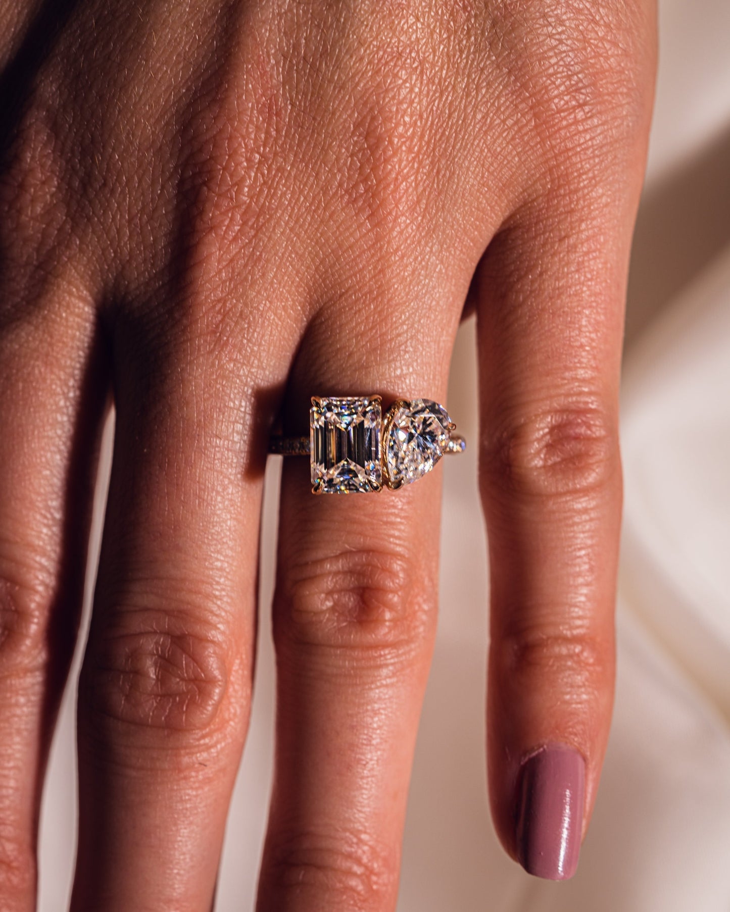 2.25 CT Emerald & Pear Toi Et Moi Lab Grown Diamond Engagement Ring