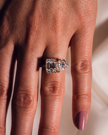 2.25 CT Emerald & Pear Toi Et Moi Lab Grown Diamond Engagement Ring