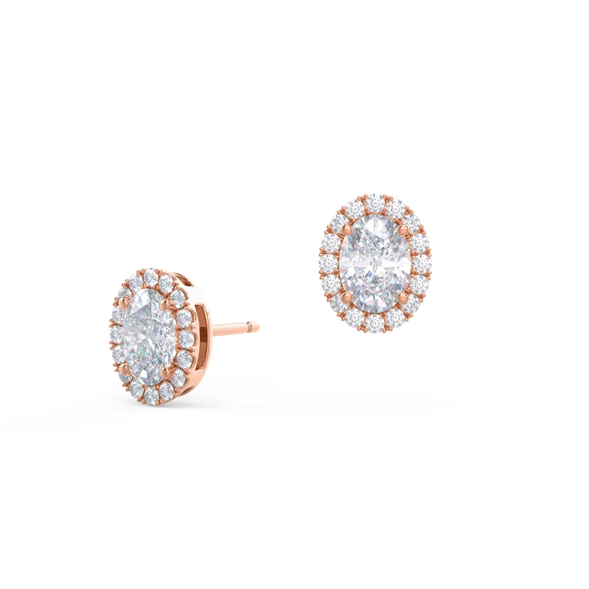 1.50 TCW Oval Shape Moissanite Halo Stud Earrings in Gold 3