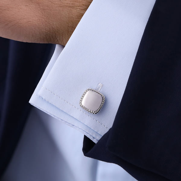 Square with Twisted Rope Trim Cufflinks For Men