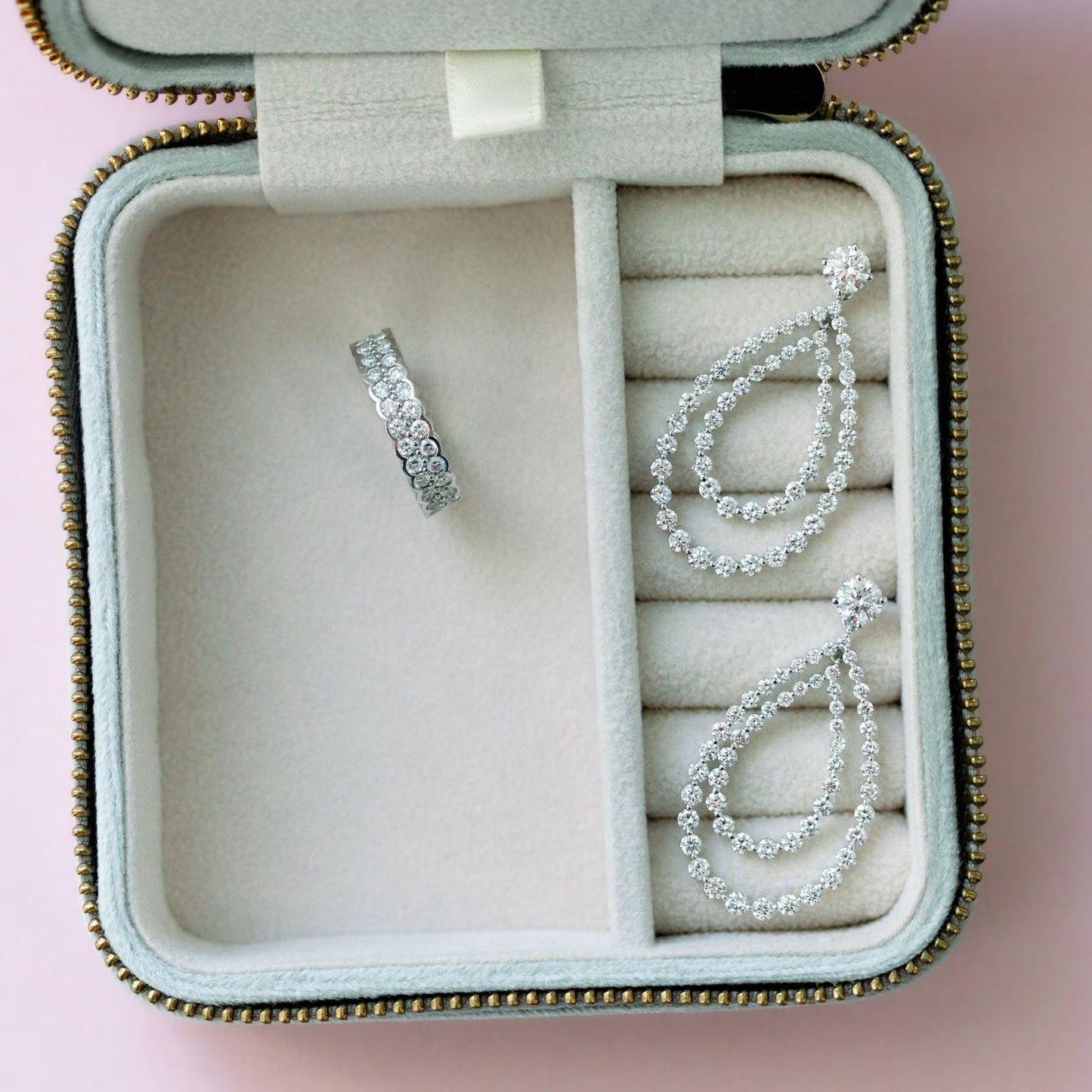 1.10 TCW Round Cut Moissanite Open Double Pear Jacket Earrings in Gold 6