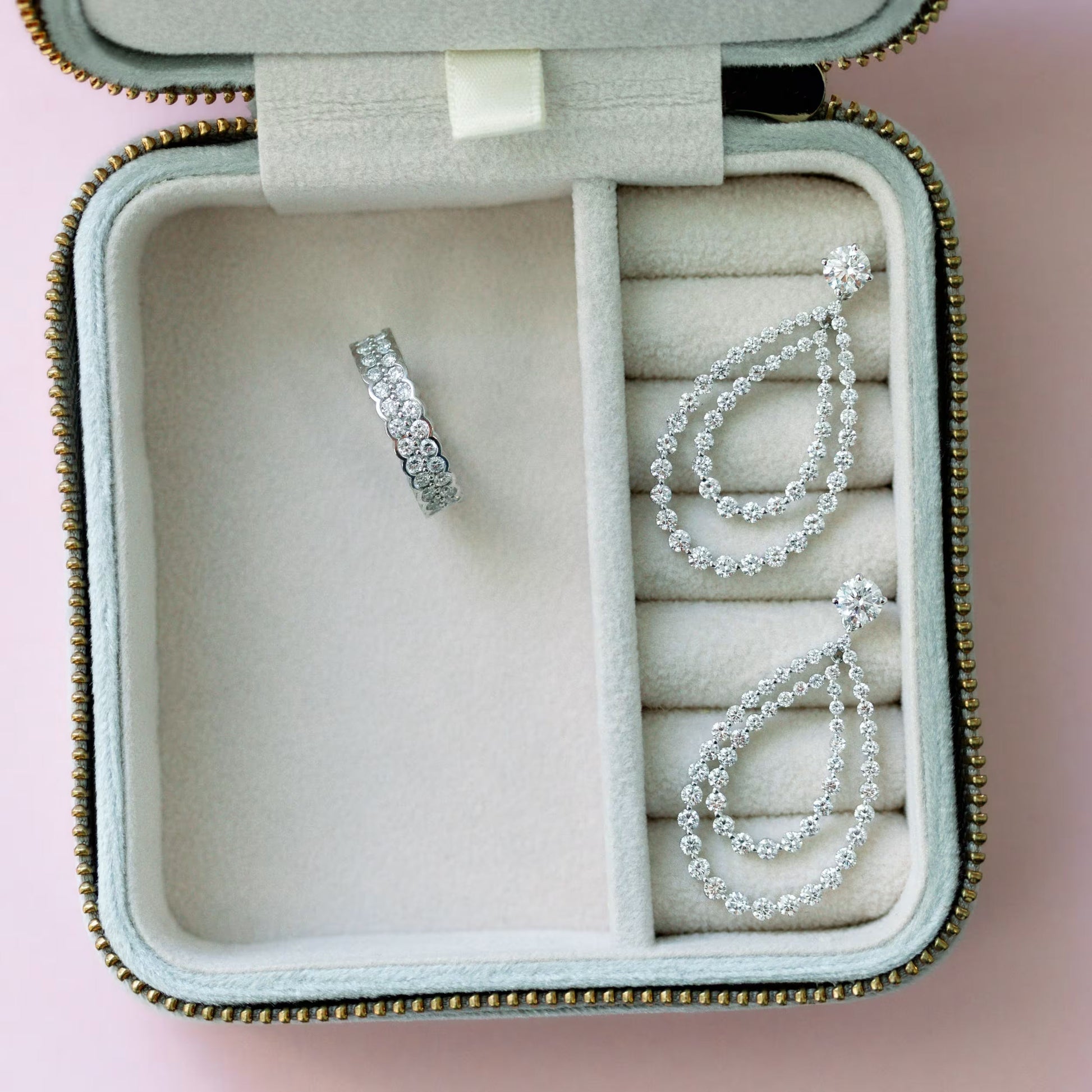 1.10 TCW Round Cut Moissanite Open Double Pear Jacket Earrings in Gold 6