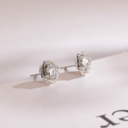 0.50 TCW Round Cut Moissanite Floral Halo Earrings in Gold 8