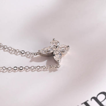 0.30 TCW Round & Marquise Moissanite Diamond Leaf Pendant Necklace in Solid Gold 10