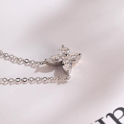 0.30 TCW Round & Marquise Moissanite Diamond Leaf Pendant Necklace in Solid Gold 10