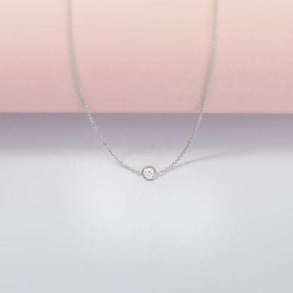 0.10 CT Round Moissanite Diamond Bezel Pendant Necklace in Solid Gold 3