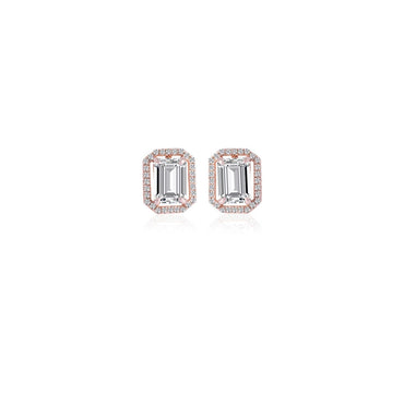 0.75 TCW Emerald & Round Cut Moissanite Halo Earrings in Gold 1