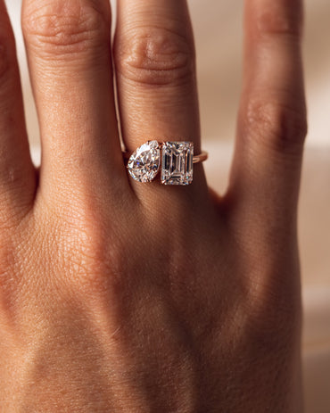 3.75 CT Emerald & Pear Cut Toi Et Moi Lab Grown Diamond Engagement Ring