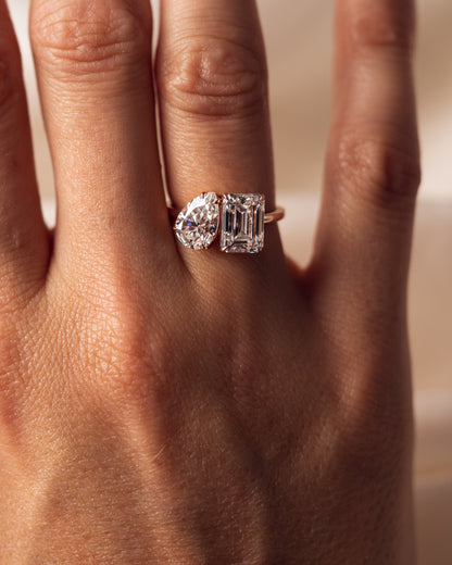 3.75 CT Emerald & Pear Cut Toi Et Moi Lab Grown Diamond Engagement Ring