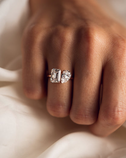 3.75 CT Emerald & Pear Cut Toi Et Moi Lab Grown Diamond Engagement Ring