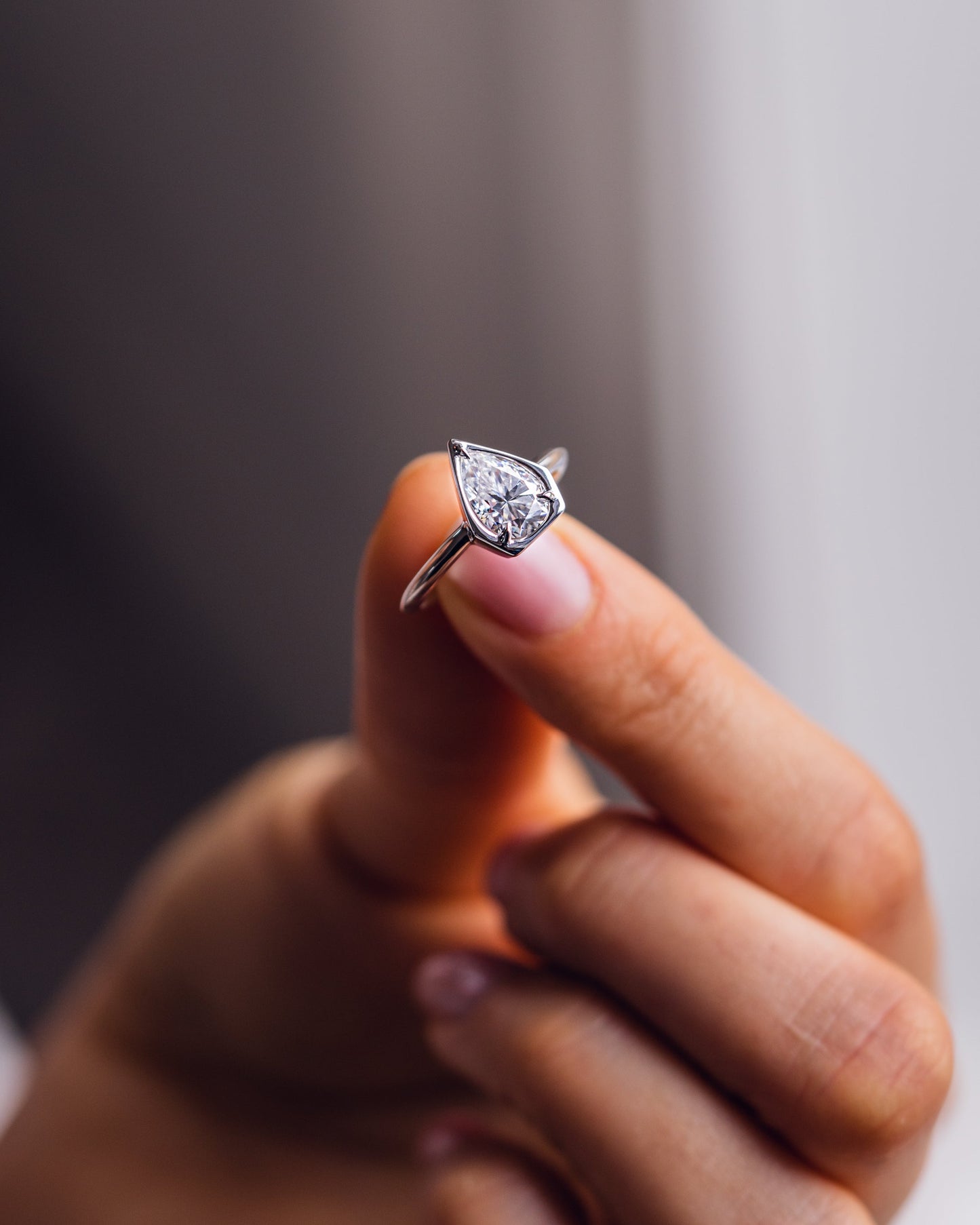 1.33 CT Pear Cut Bezel Solitaire Lab Grown Diamond Engagement Ring