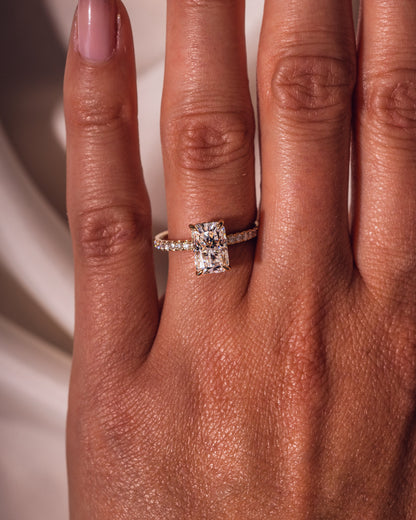 2.43 CT Radiant Cut Lab Grown Diamond  Engagement Ring With Hidden Halo Setting