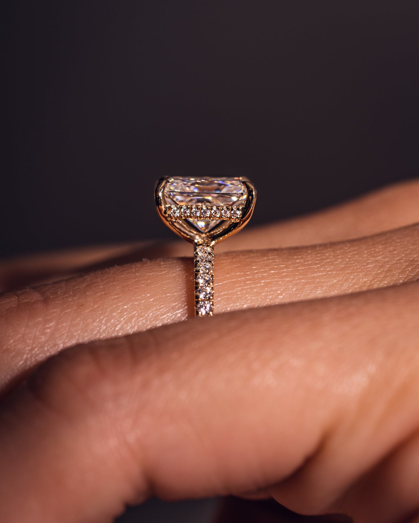 2.43 CT Radiant Cut Lab Grown Diamond  Engagement Ring With Hidden Halo Setting