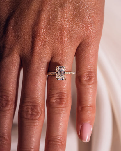 2.43 CT Radiant Cut Lab Grown Diamond  Engagement Ring With Hidden Halo Setting