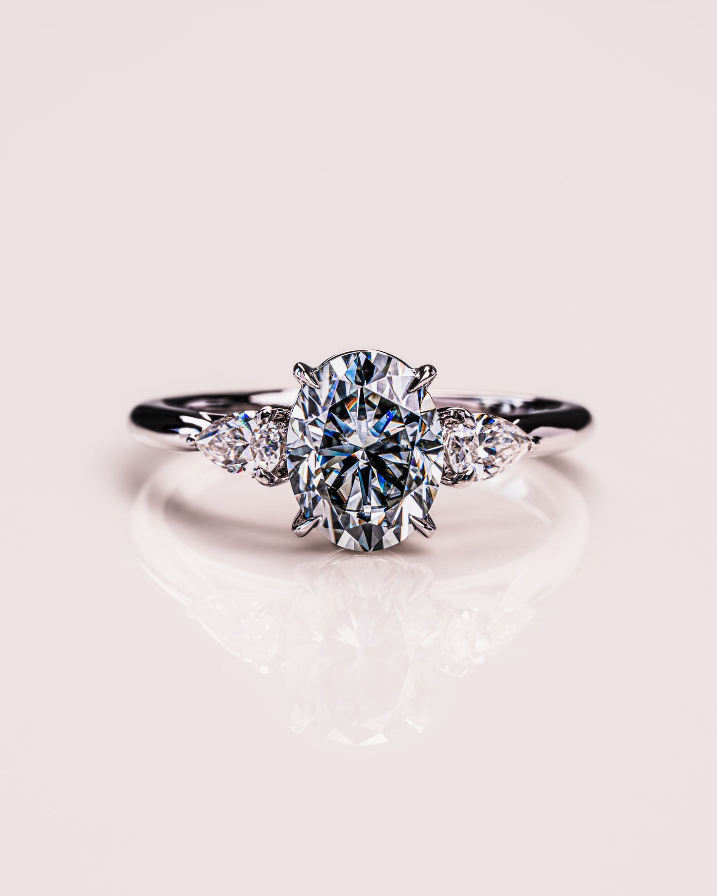 1.91 CT Oval Cut Three Stones Lab Grown Diamond Engagement Ring