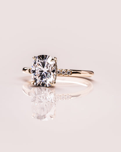 2.15 CT Cushion Cut Lab Grown Diamond Engagement Ring With Hidden Halo Setting