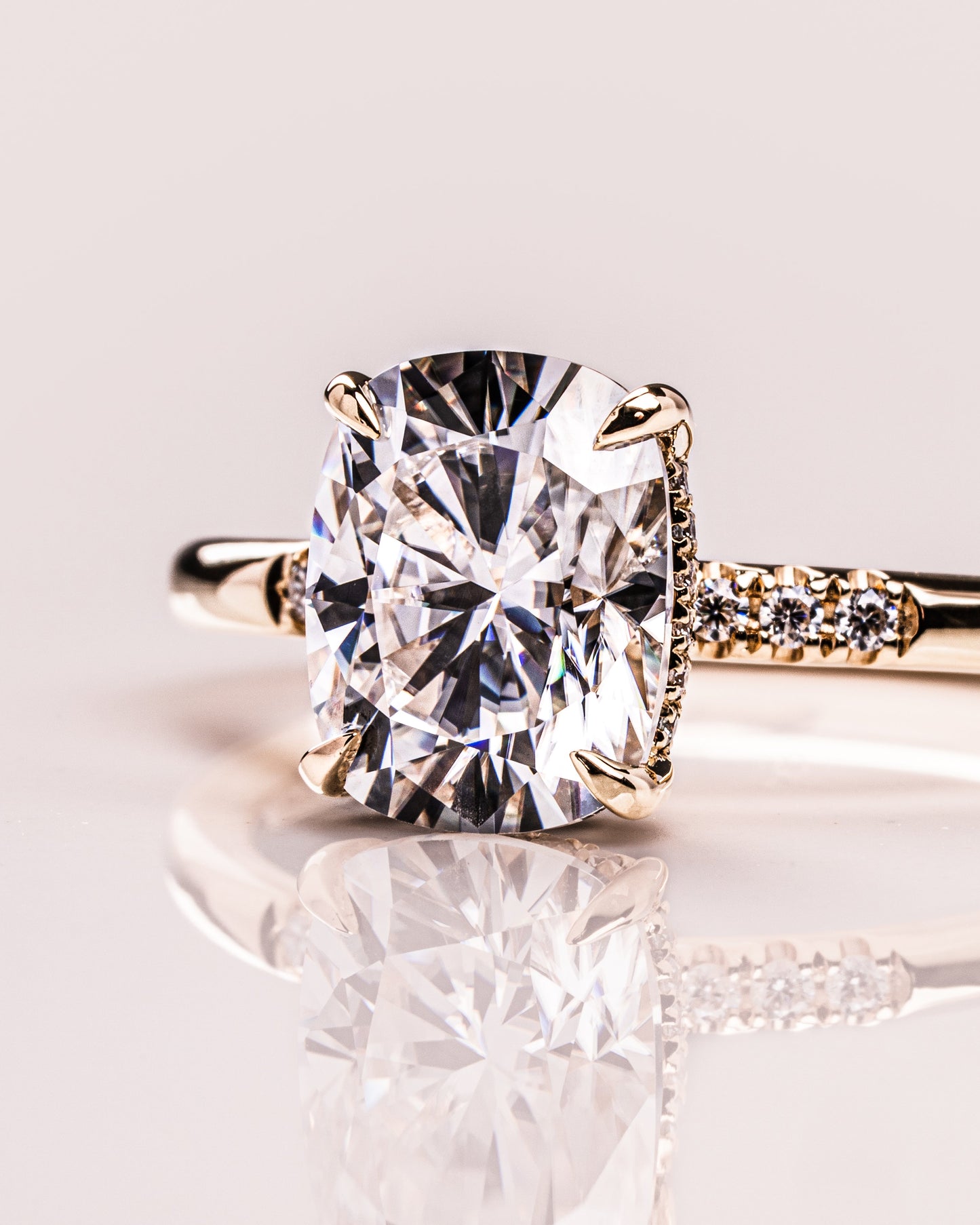 2.15 CT Cushion Cut Lab Grown Diamond Engagement Ring With Hidden Halo Setting