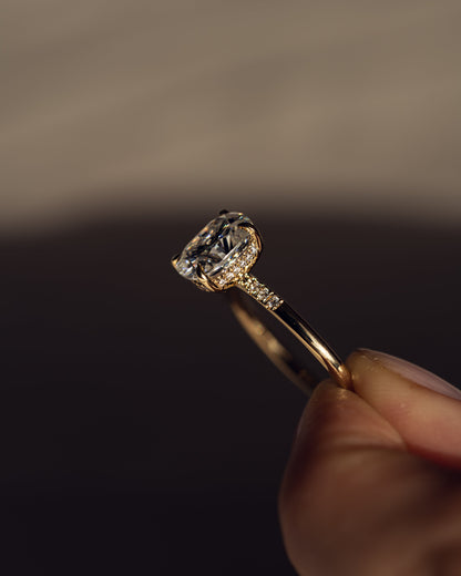 2.15 CT Cushion Cut Lab Grown Diamond Engagement Ring With Hidden Halo Setting