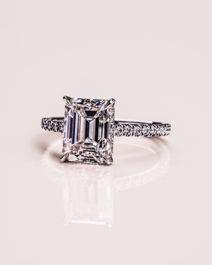2.30 CT Emerald Cut Hidden Halo Lab Grown Diamond Engagement Ring