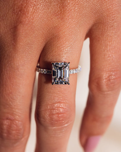 2.30 CT Emerald Cut Hidden Halo Lab Grown Diamond Engagement Ring