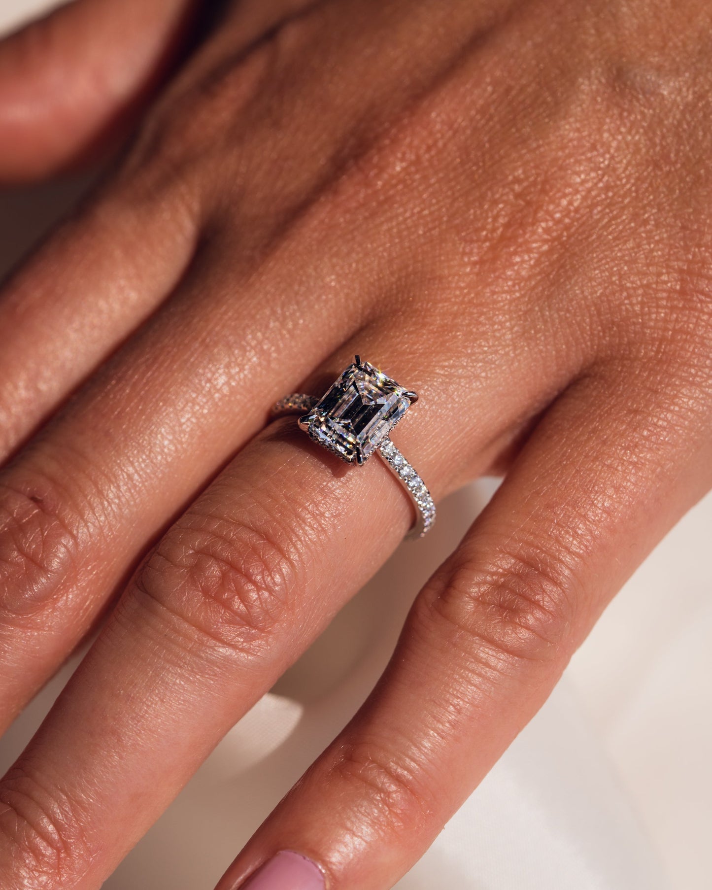 2.30 CT Emerald Cut Hidden Halo Lab Grown Diamond Engagement Ring