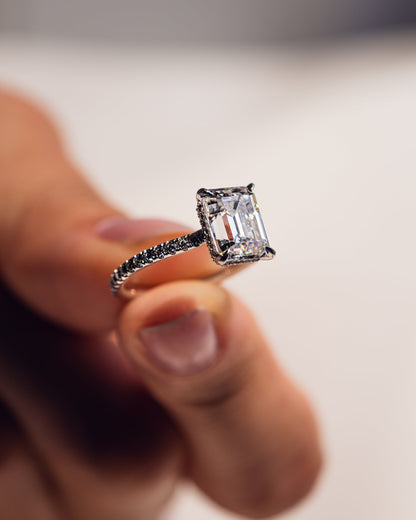 2.30 CT Emerald Cut Hidden Halo Lab Grown Diamond Engagement Ring