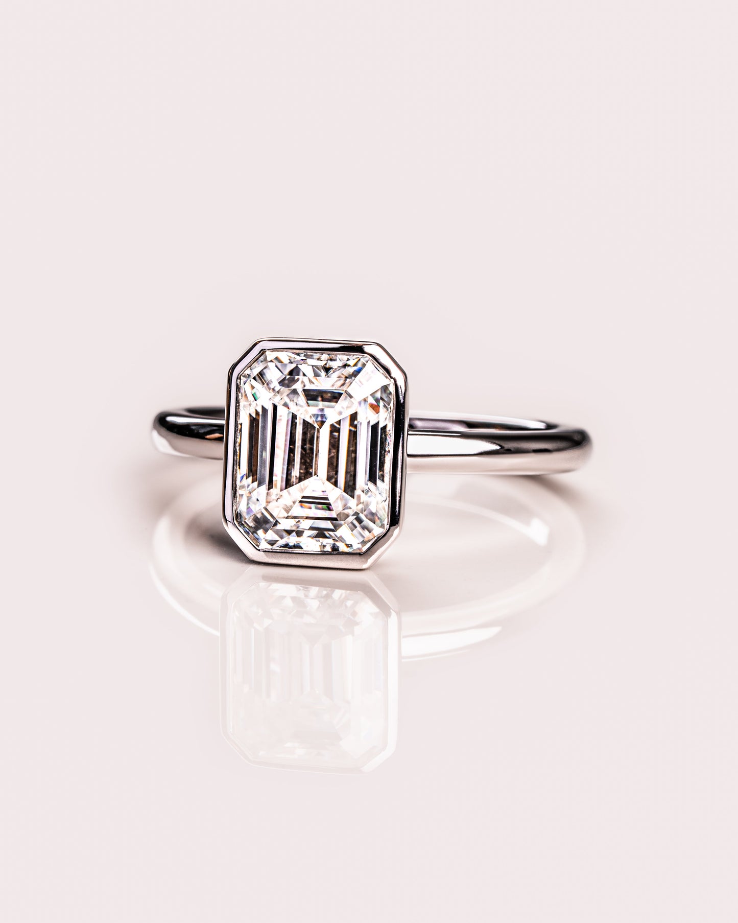 2.30 CT Emerald Cut Solitaire Bezel Setting Lab Grown Diamond Engagement Ring