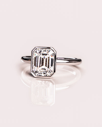 2.30 CT Emerald Cut Solitaire Bezel Setting Lab Grown Diamond Engagement Ring