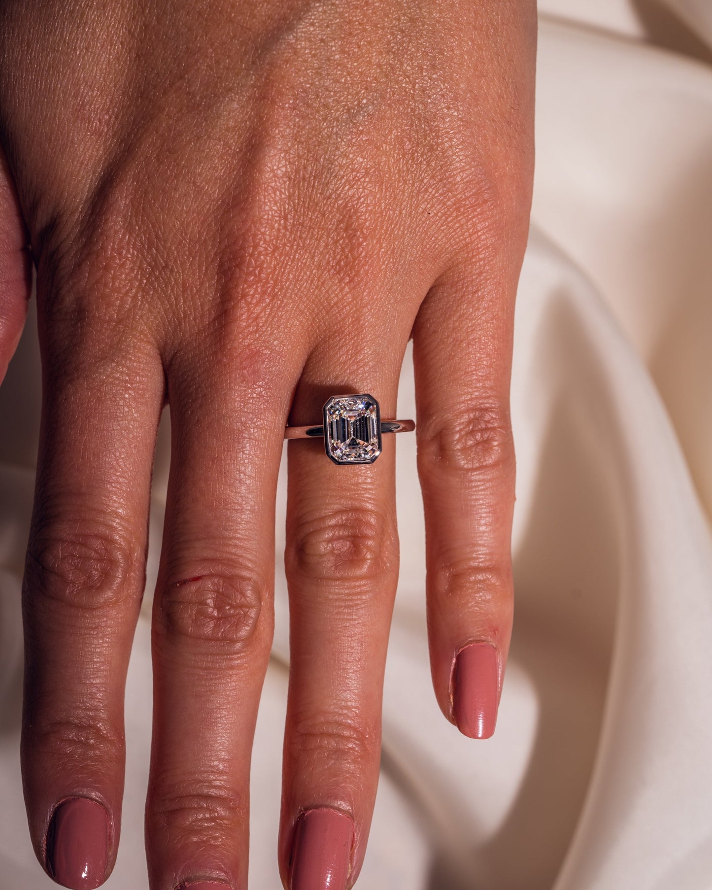 2.30 CT Emerald Cut Solitaire Bezel Setting Lab Grown Diamond Engagement Ring