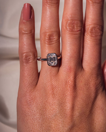 2.30 CT Emerald Cut Solitaire Bezel Setting Lab Grown Diamond Engagement Ring
