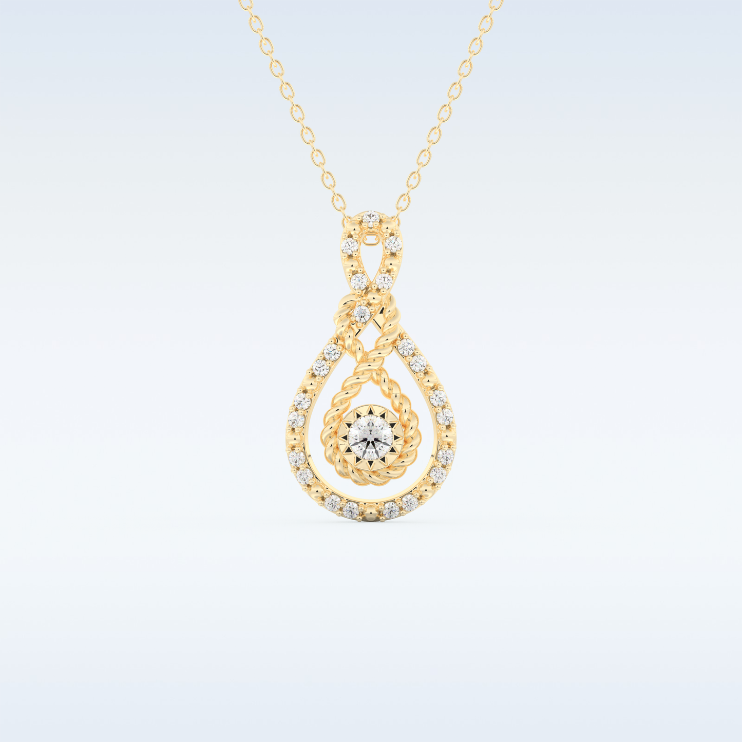 0.11 TCW Round Cut Pear With Multi Stone Moissanite Solitaire Necklace in 14K/18K Gold
