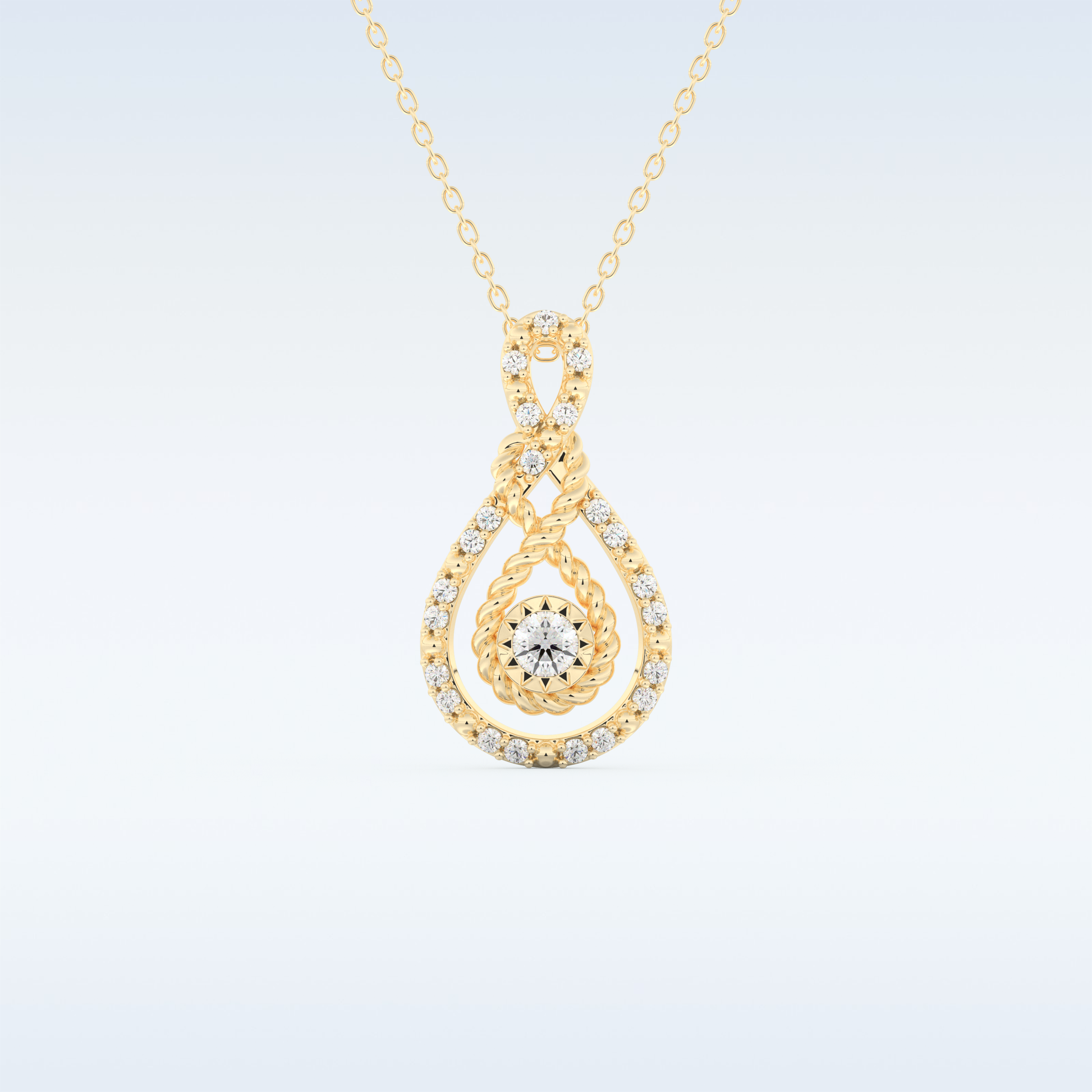 0.11 TCW Round Cut Pear With Multi Stone Moissanite Solitaire Necklace in 14K/18K Gold