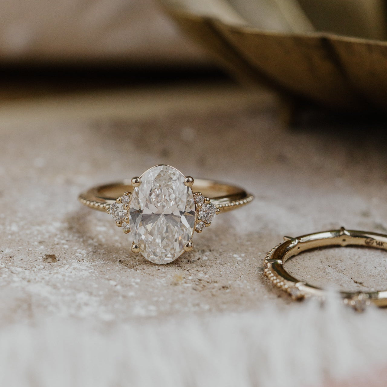 Marquise Shaped Three Stone Lab Grown Diamond Engagement Ring