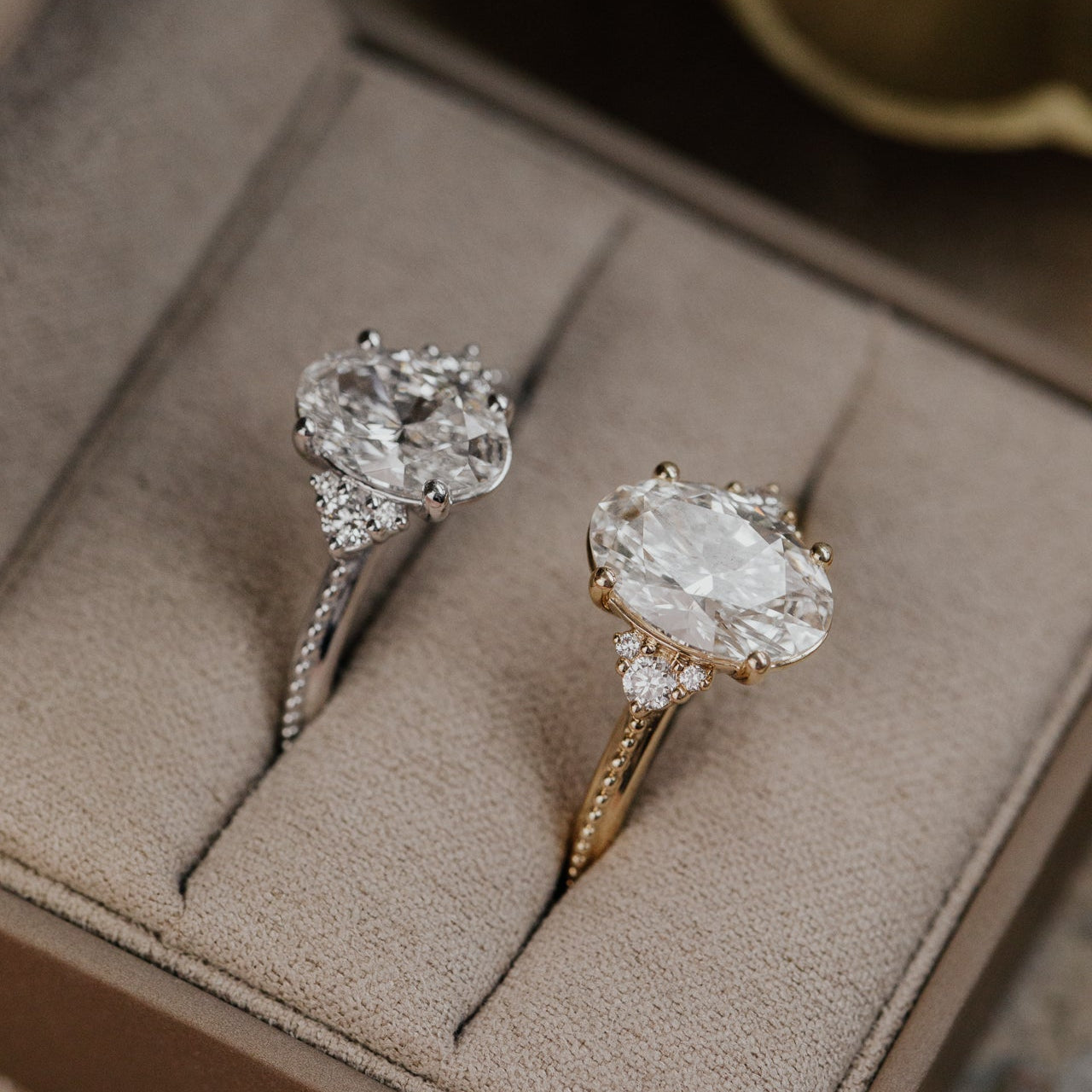 Marquise Shaped Three Stone Lab Grown Diamond Engagement Ring