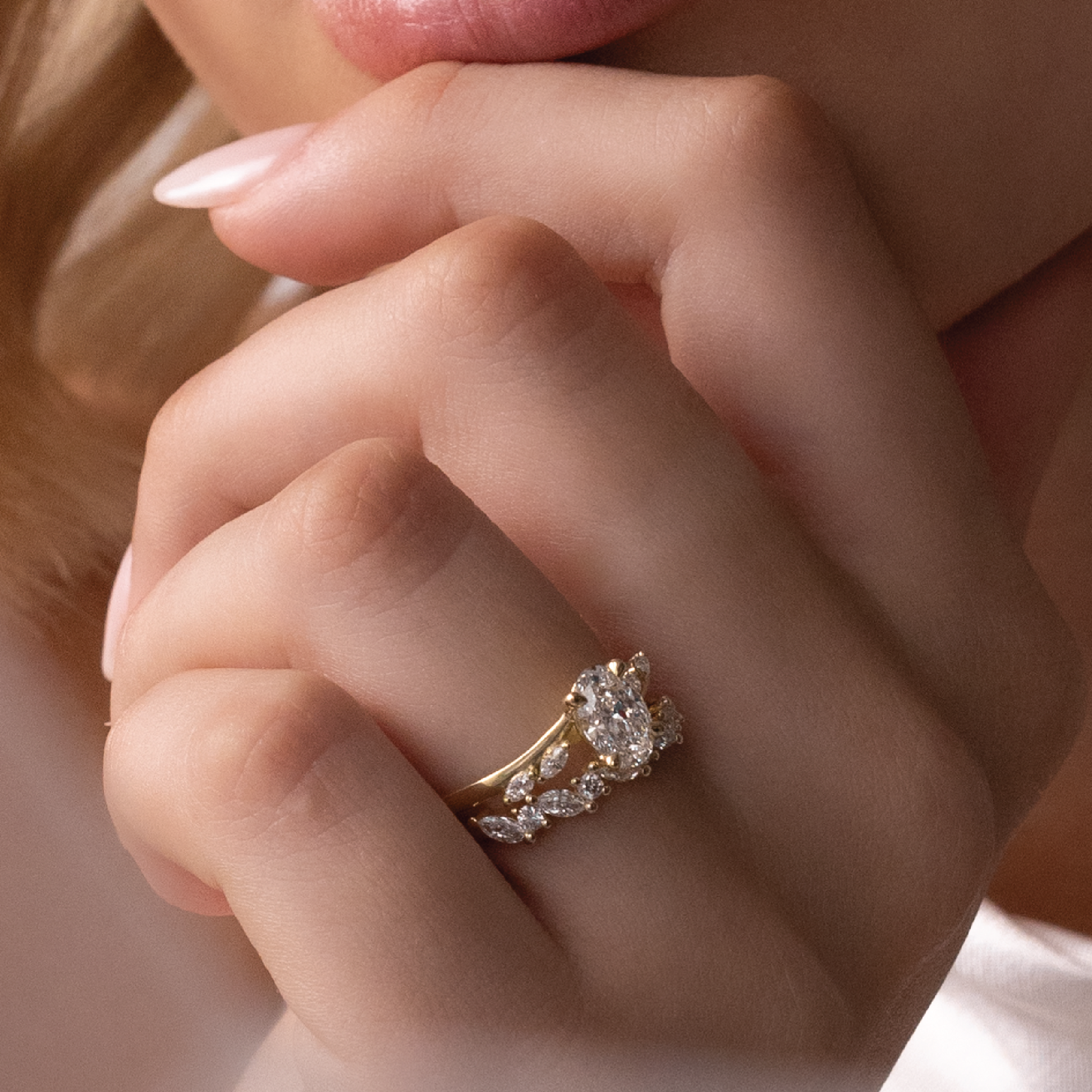 Marquise Cut Cluster Styled Lab Grown Diamond Engagement Ring