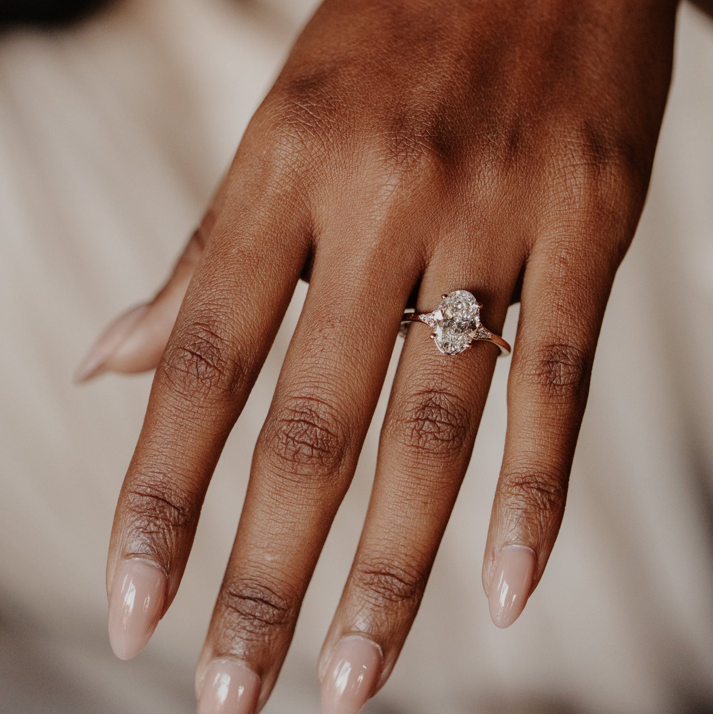 Marquise Shaped Three Stone Lab Grown Diamond Engagement Ring