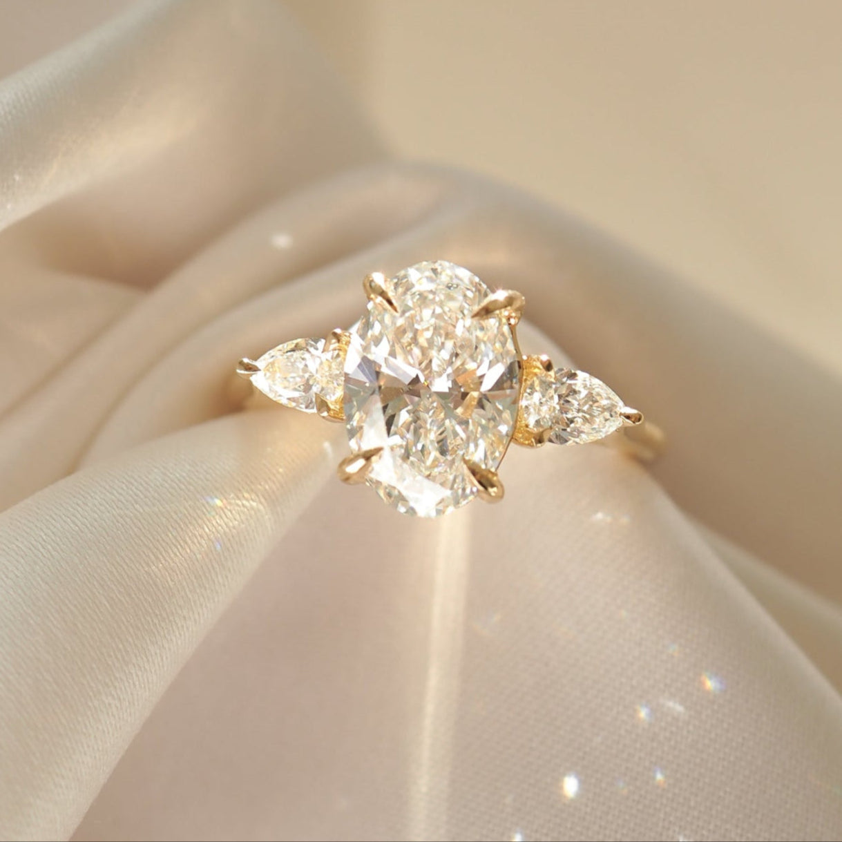 2.09 CT Oval Cut Three Stones Lab Grown Diamond Engagement Ring