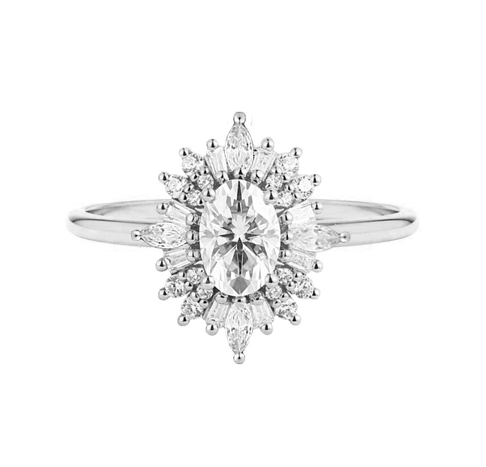 Marquise Shaped Three Stone Lab Grown Diamond Engagement Ring