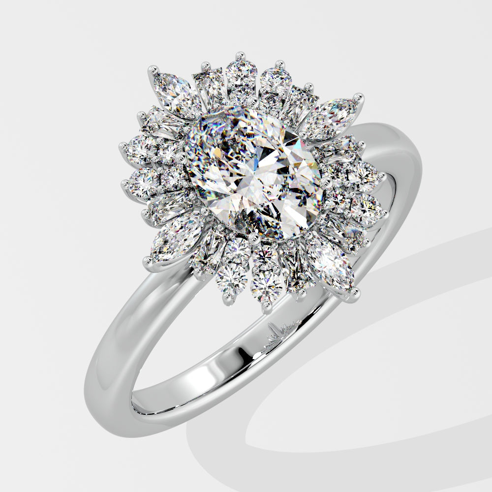 Marquise Shaped Three Stone Lab Grown Diamond Engagement Ring