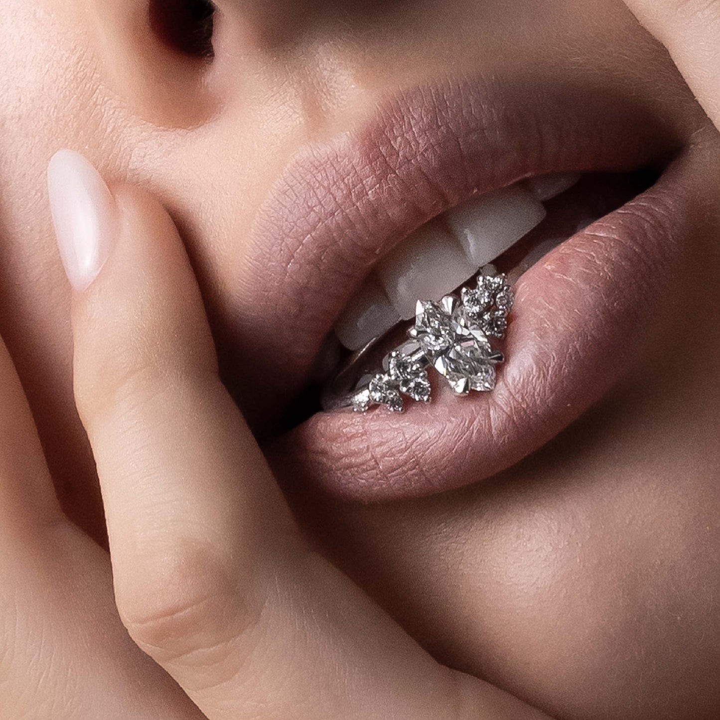 Marquise Cut Cluster Styled Lab Grown Diamond Engagement Ring