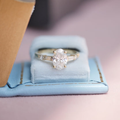 Marquise Shaped Three Stone Lab Grown Diamond Engagement Ring
