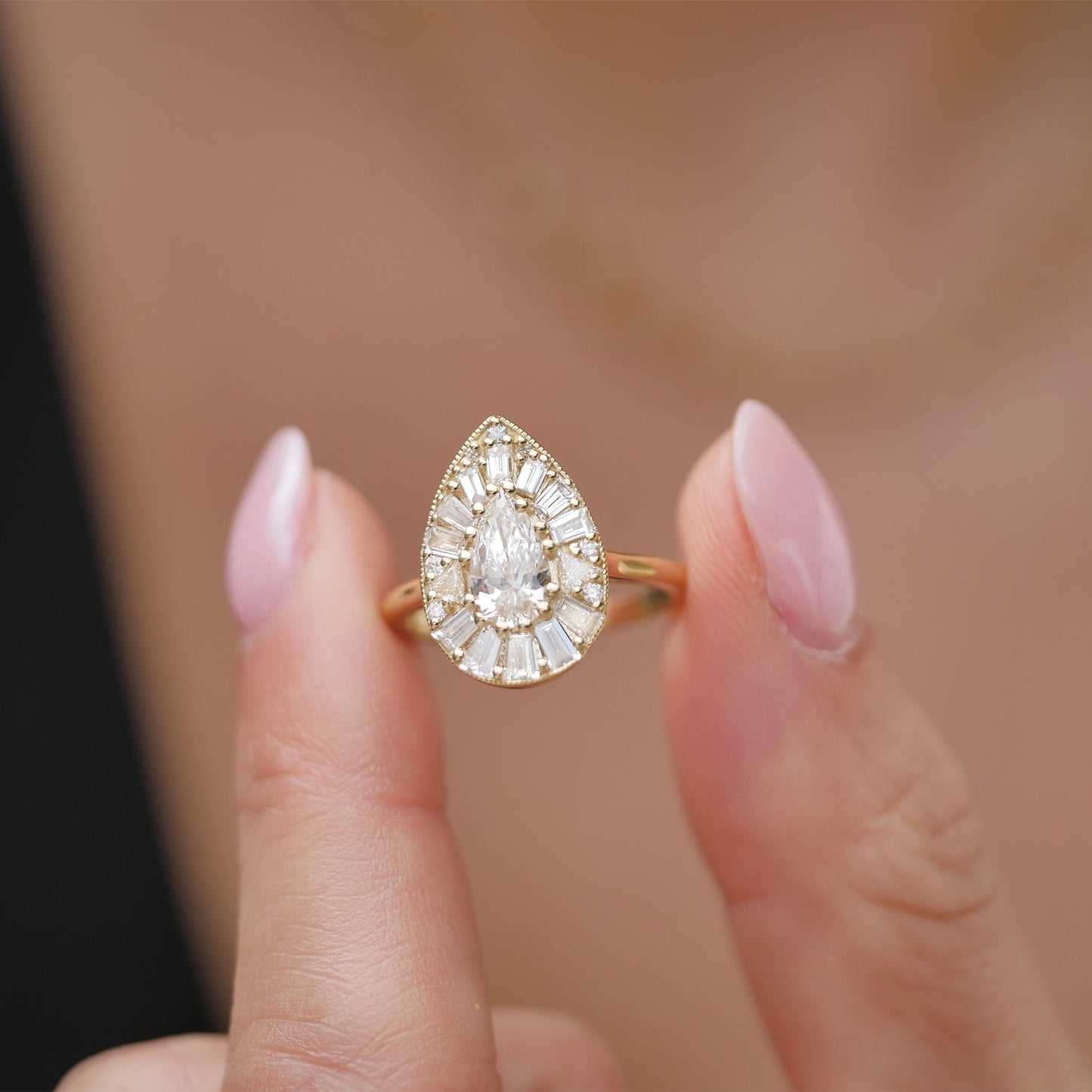 Marquise Shaped Three Stone Lab Grown Diamond Engagement Ring