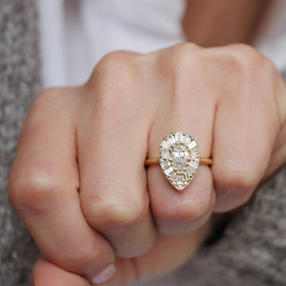 Marquise Shaped Three Stone Lab Grown Diamond Engagement Ring