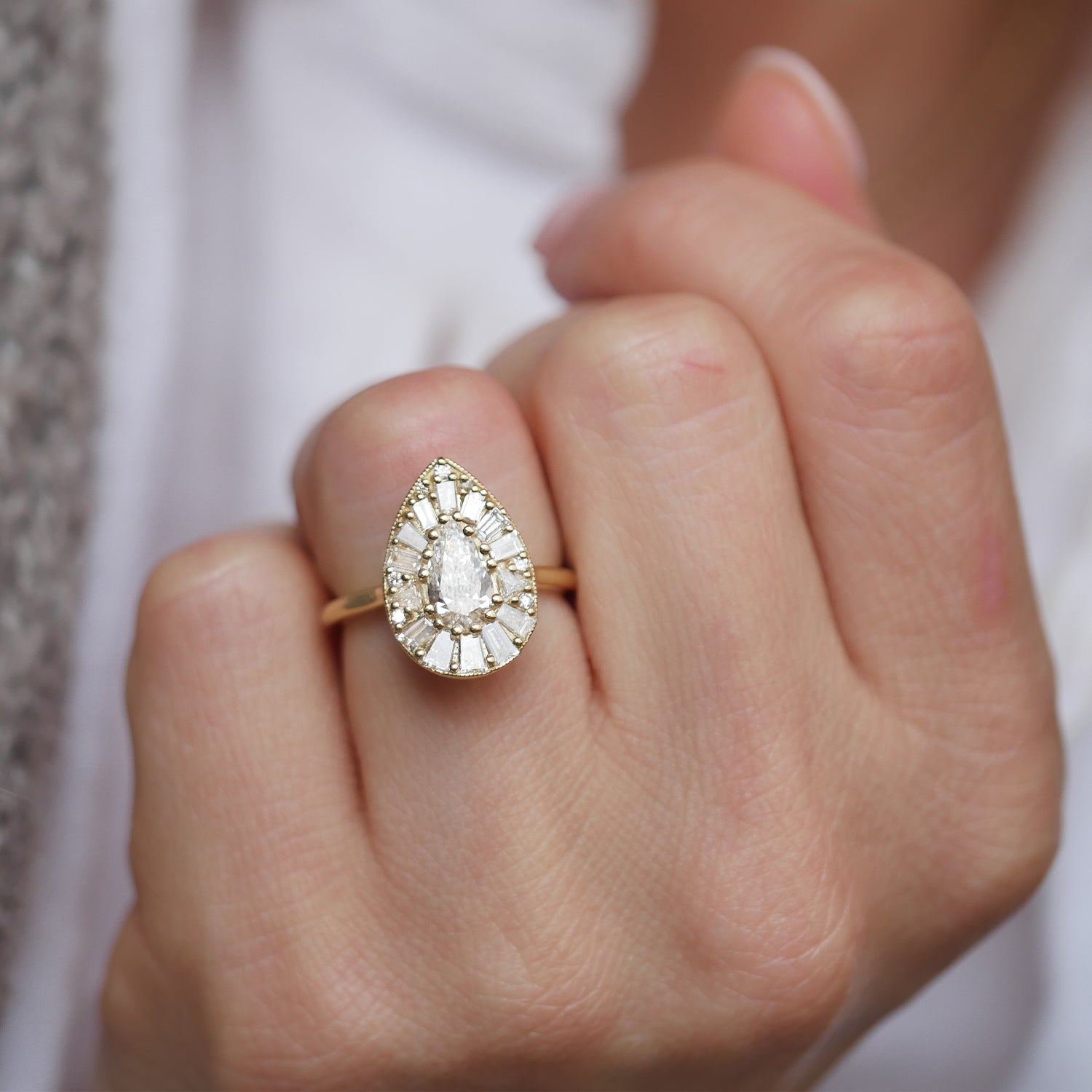 Marquise Shaped Three Stone Lab Grown Diamond Engagement Ring