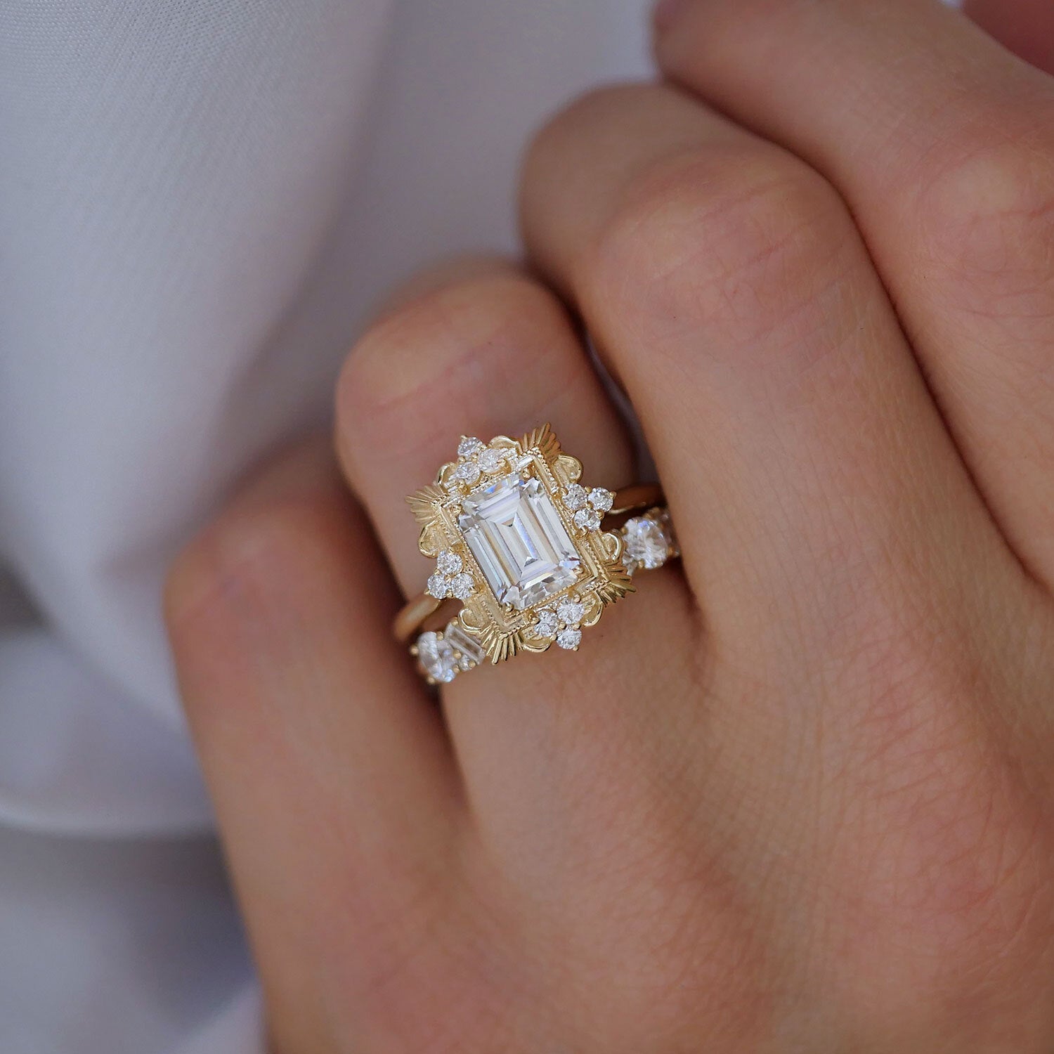 Marquise Shaped Three Stone Lab Grown Diamond Engagement Ring