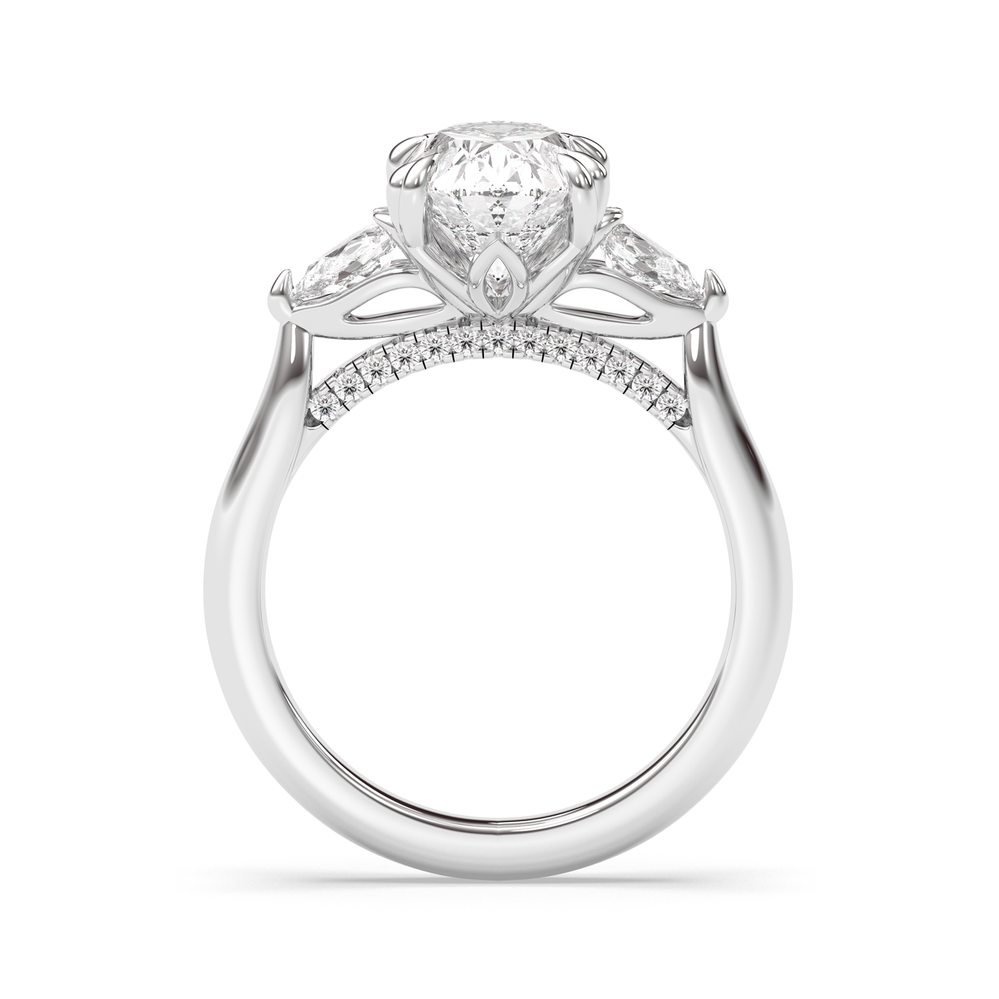 Marquise Shaped Three Stone Lab Grown Diamond Engagement Ring