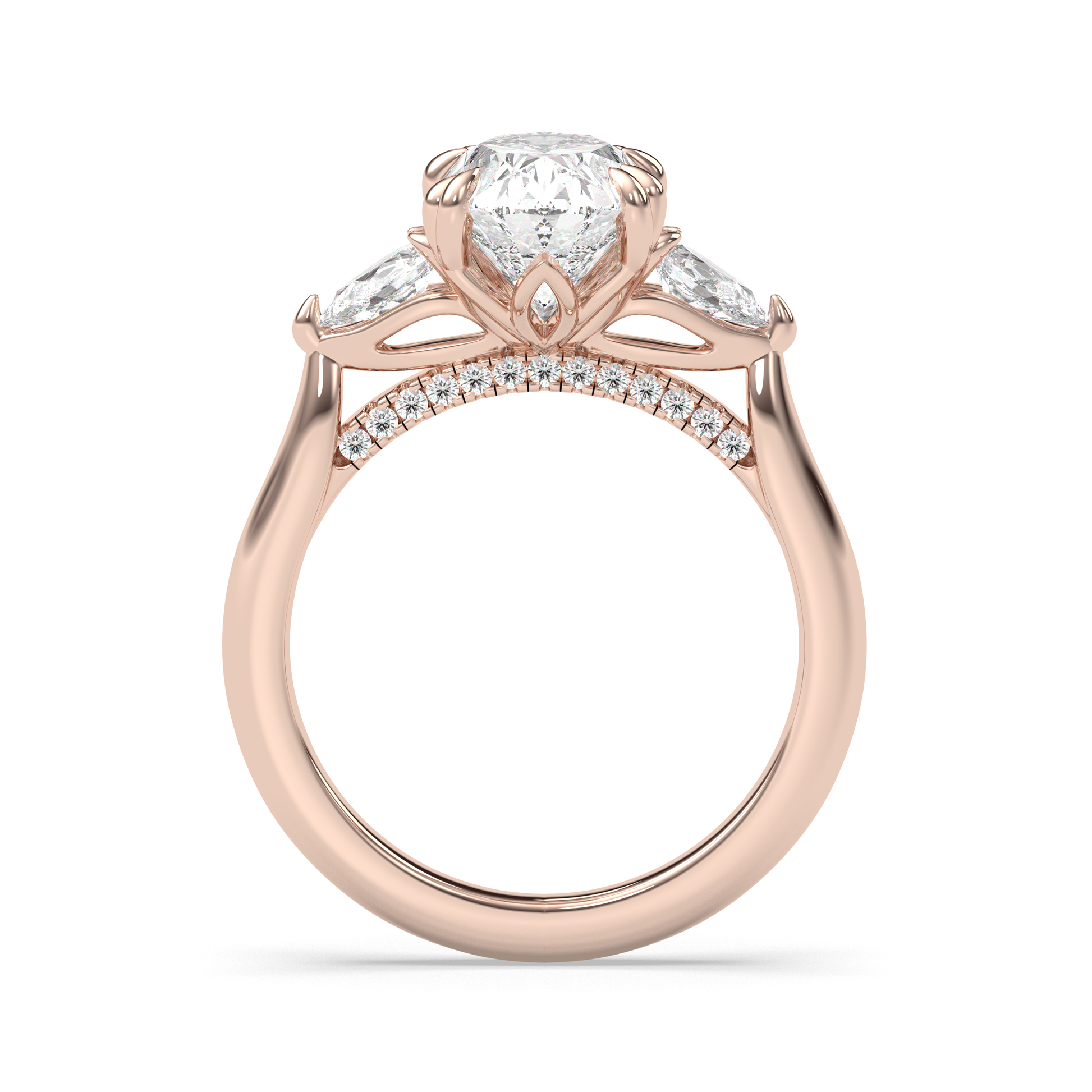 Marquise Shaped Three Stone Lab Grown Diamond Engagement Ring
