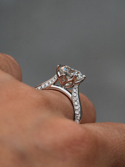 Marquise Shaped Three Stone Lab Grown Diamond Engagement Ring