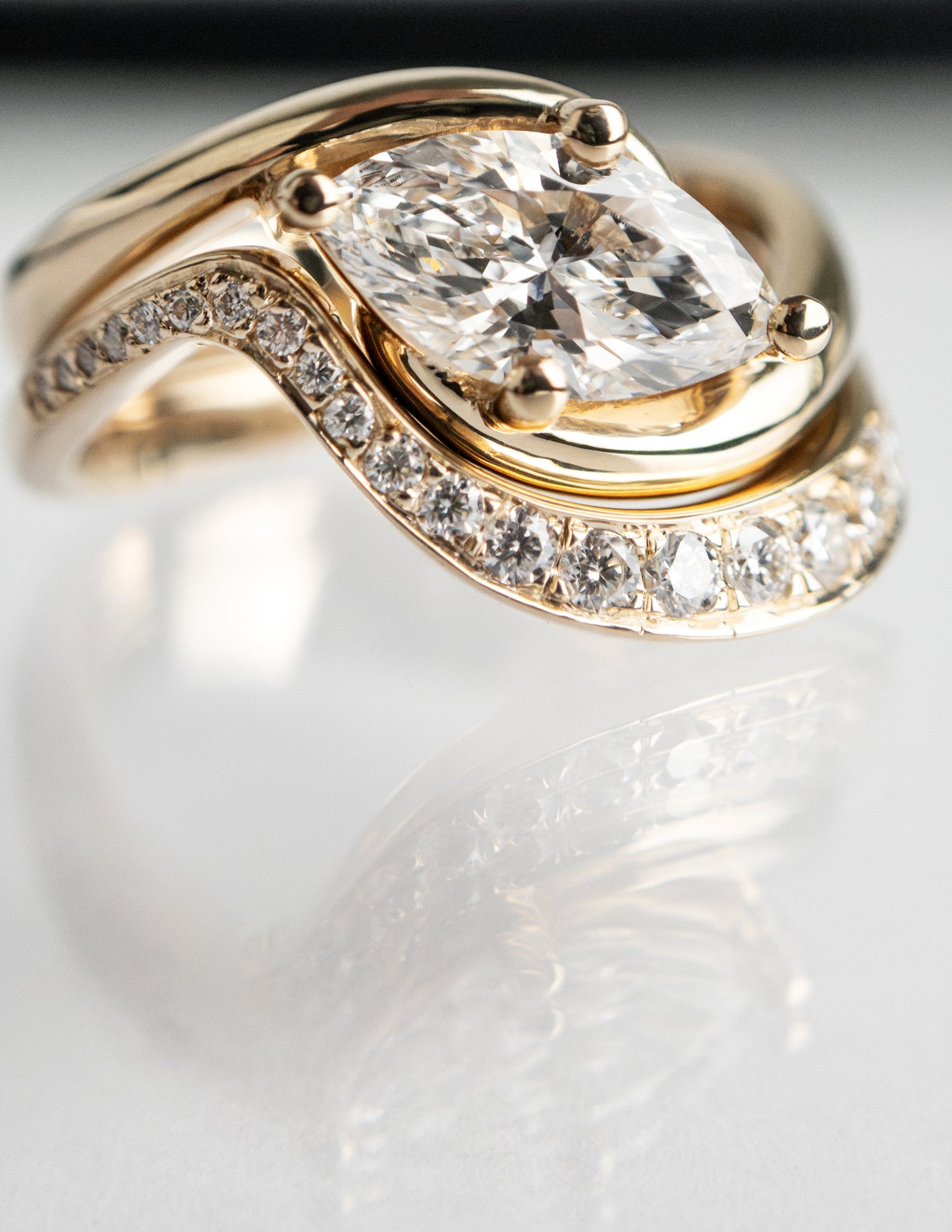 1 CT Marquise Cut Solitaire Lab Grown Diamond Ring With Wrap Bold Pave Band